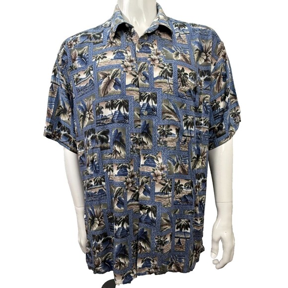 Pierre Cardin Hawaiian Shirt XL‎ Rayon Vintage 90s Resort Aloha Wear Tiki Surf - Picture 1 of 4